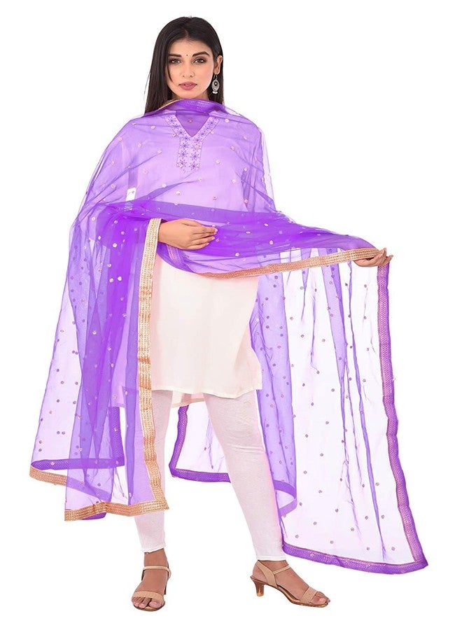 themilestocks TMS Woman's Embellished Net Dupatta Scarf Shawl Wrap Soft Indian Bridal Wedding (Medium Purple) - Image 1